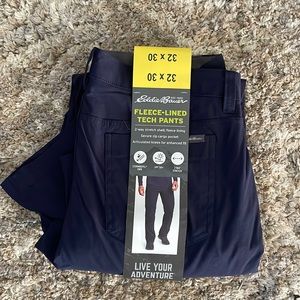Dark Blue Mens Fleece-Lined Tech Pants